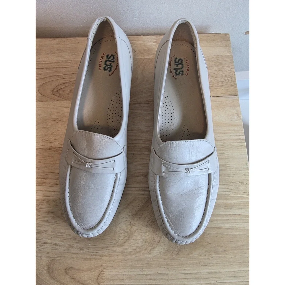 SAS Womens Tripad Comfort Bone White Leather Wedge Loafers Shoes Size 11‎ W L8